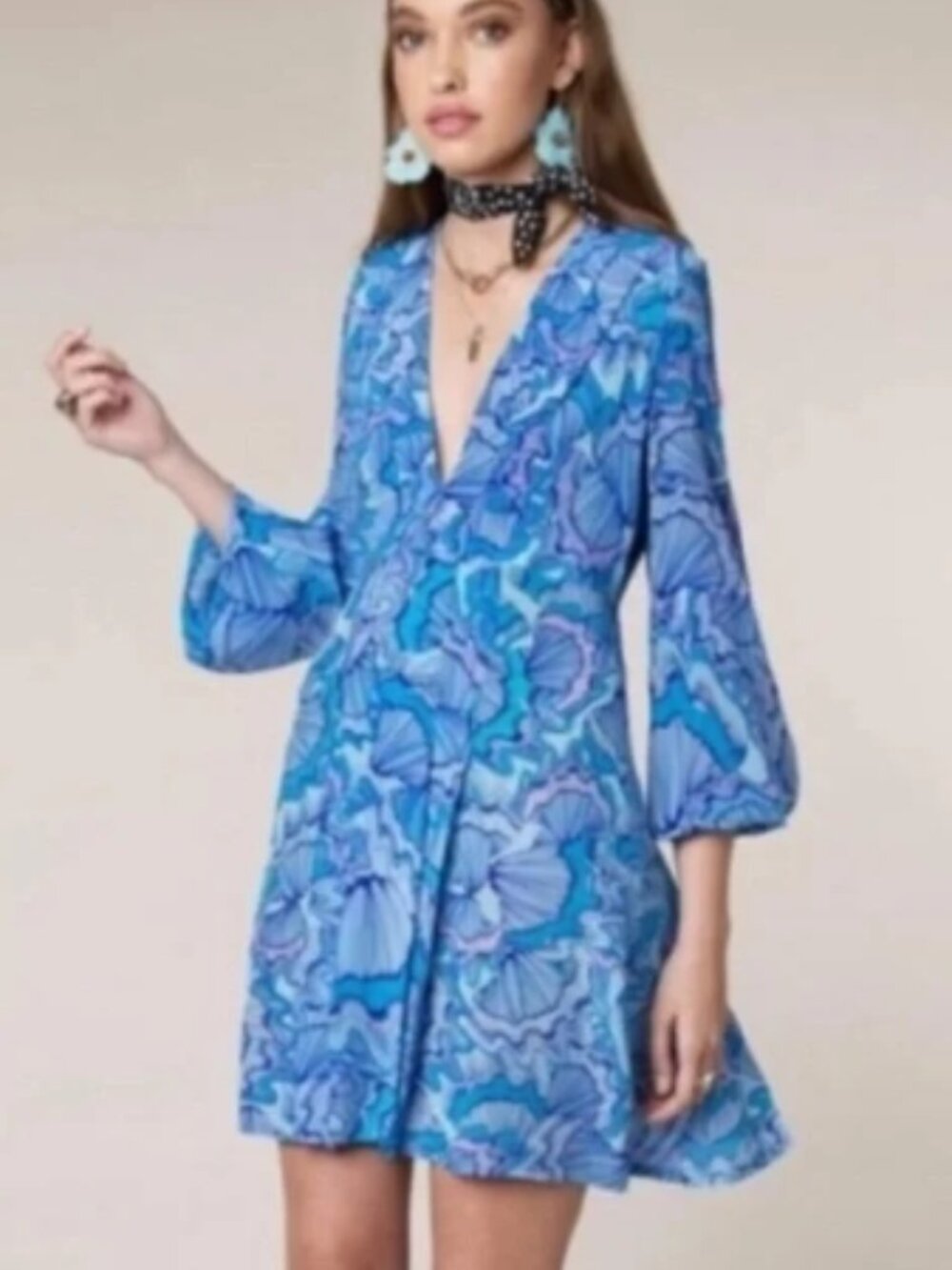 NWOT RIXO Harper Psychedelic Shell Print Silk Dress XS $345
